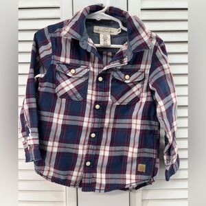 Logg size 3T Blue and Red Plaid Kids pearl snap button Down Shirt